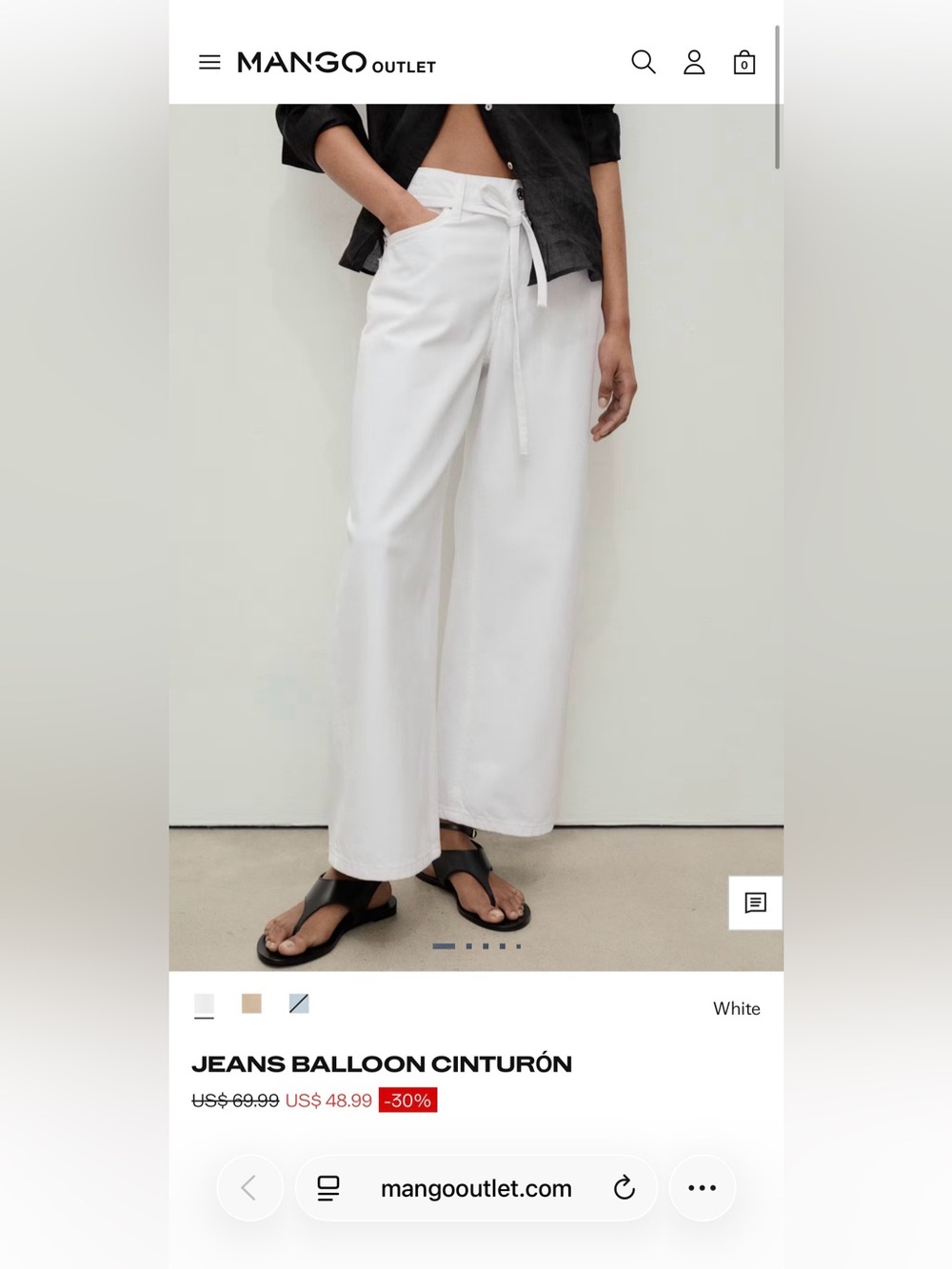 Mango Waist Tie White Denim Jeans Size 6 / 38